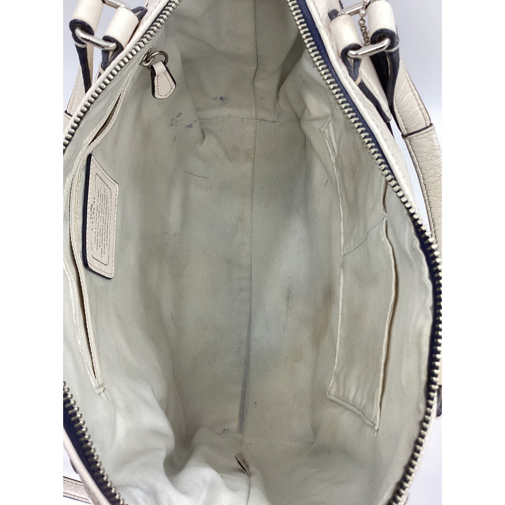 Coach Navy Blue Pebbled Leather Satchel Crossbody Bag White Trim Silver FLAWS - Picture 10 of 11